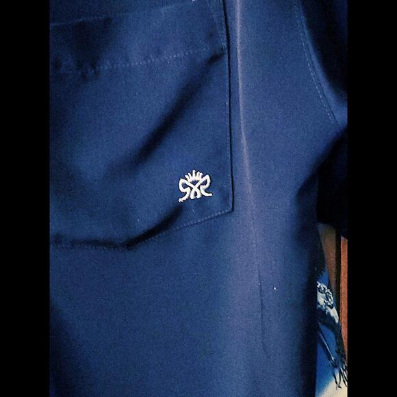 Rietveld Mens Large Hawaiian Shirt  Blue Short Sleeve Button Down Rare Camp USA - Picture 9 of 9